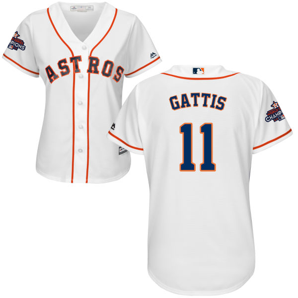 Astros #11 Evan Gattis White Home World Series Champions Women's Stitched MLB Jersey